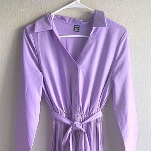 NWOT Solid Hem Pleated Belted Dress Purple size S